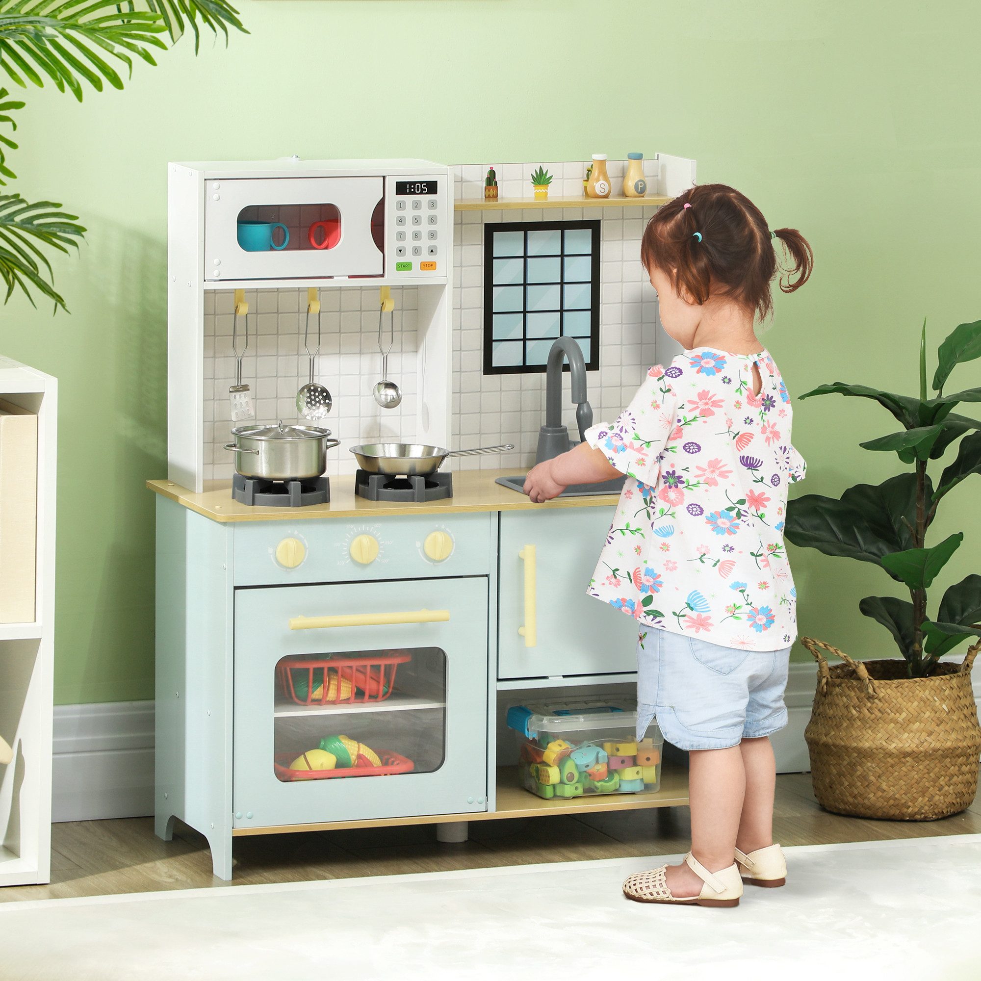 AIYAPLAY Spielküche Kinderküche mit Mikrowelle, Herd, günstig online kaufen