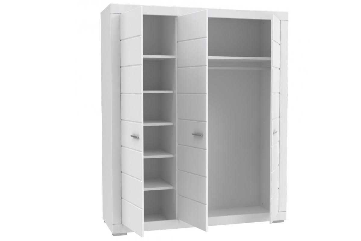 möbel-direkt.de Jugendzimmer-Set Snow in Weiß mit MDF Tiefziehfronten, (Komplett Set, 7-tlg., Kleiderschrank, Jugendbett, Nachttisch, Schreibtisch), Schubkästen mit Selbsteinzug, MDF- Tiefziehfronten