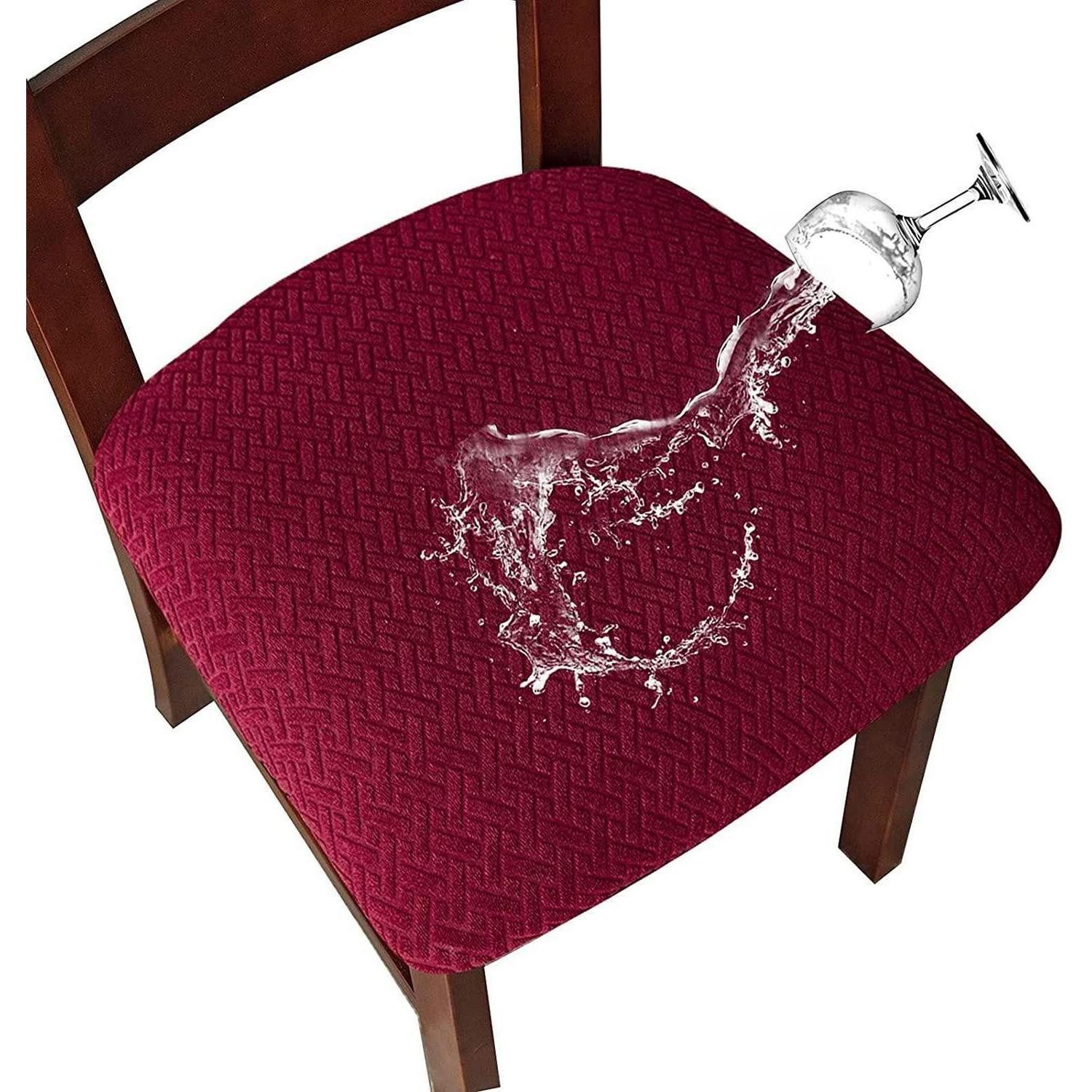 LuxusKollektion Stuhlhusse Stuhlhussen 6er Set Wasserdicht Stretch Stuhlbezug A-weinrot 6