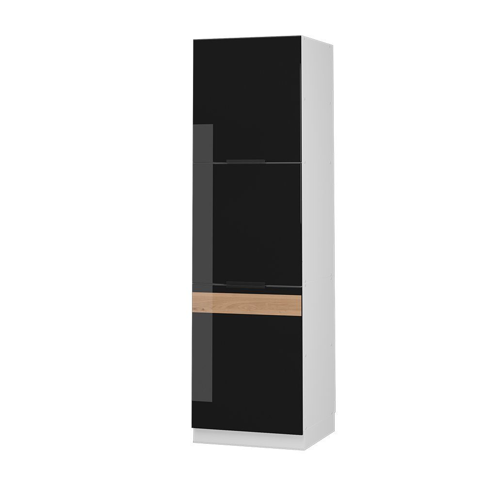 Vicco Herdumbauschrank Fame-Line, Schwarz Eiche hochglanz/Weiß, 60 cm (1-St)