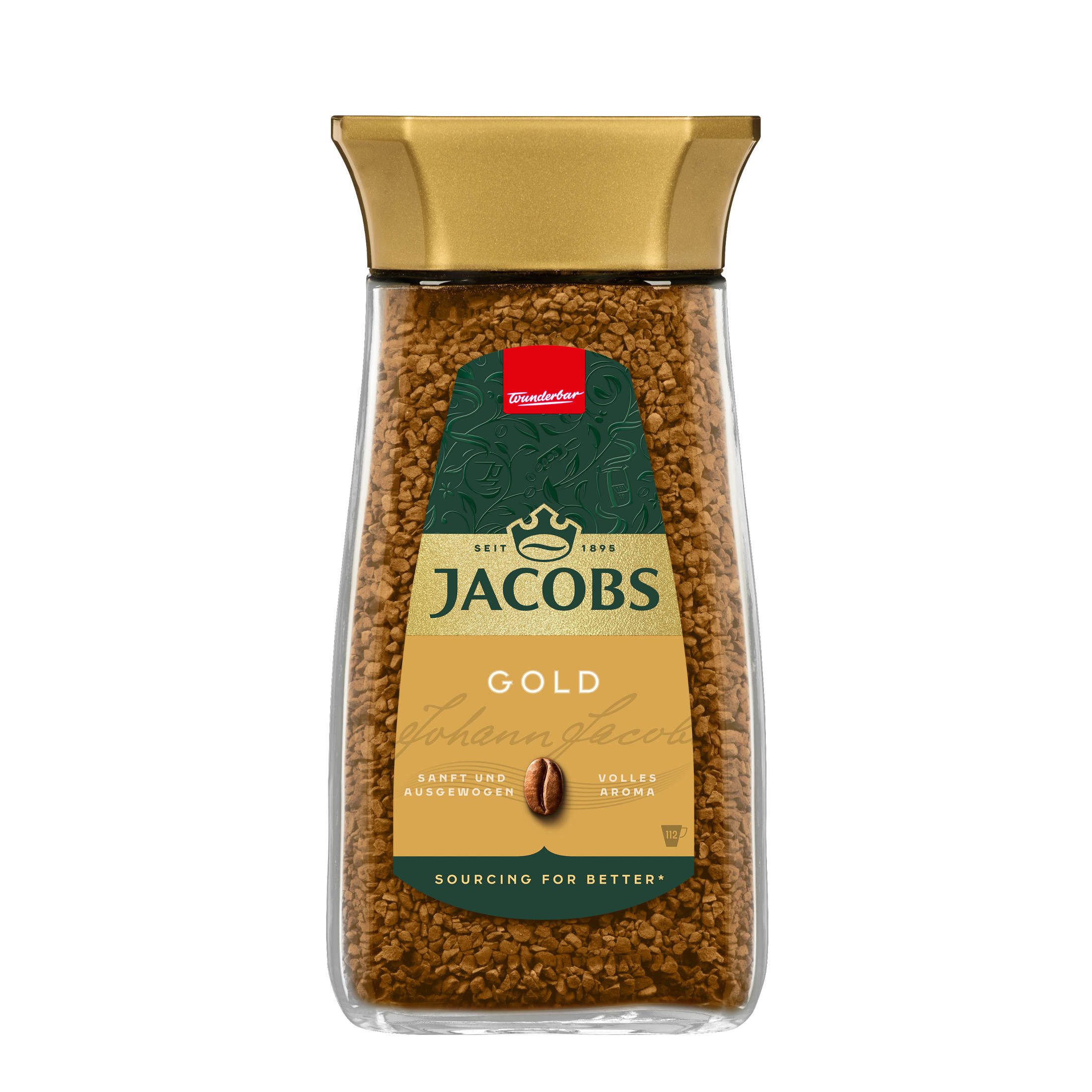 JACOBS Kaffee Löskaffee Gold 6 x 200 g Gläser löslicher Kaffee Instantkaffee 1,2 kg, (Packung, 6er Pack)