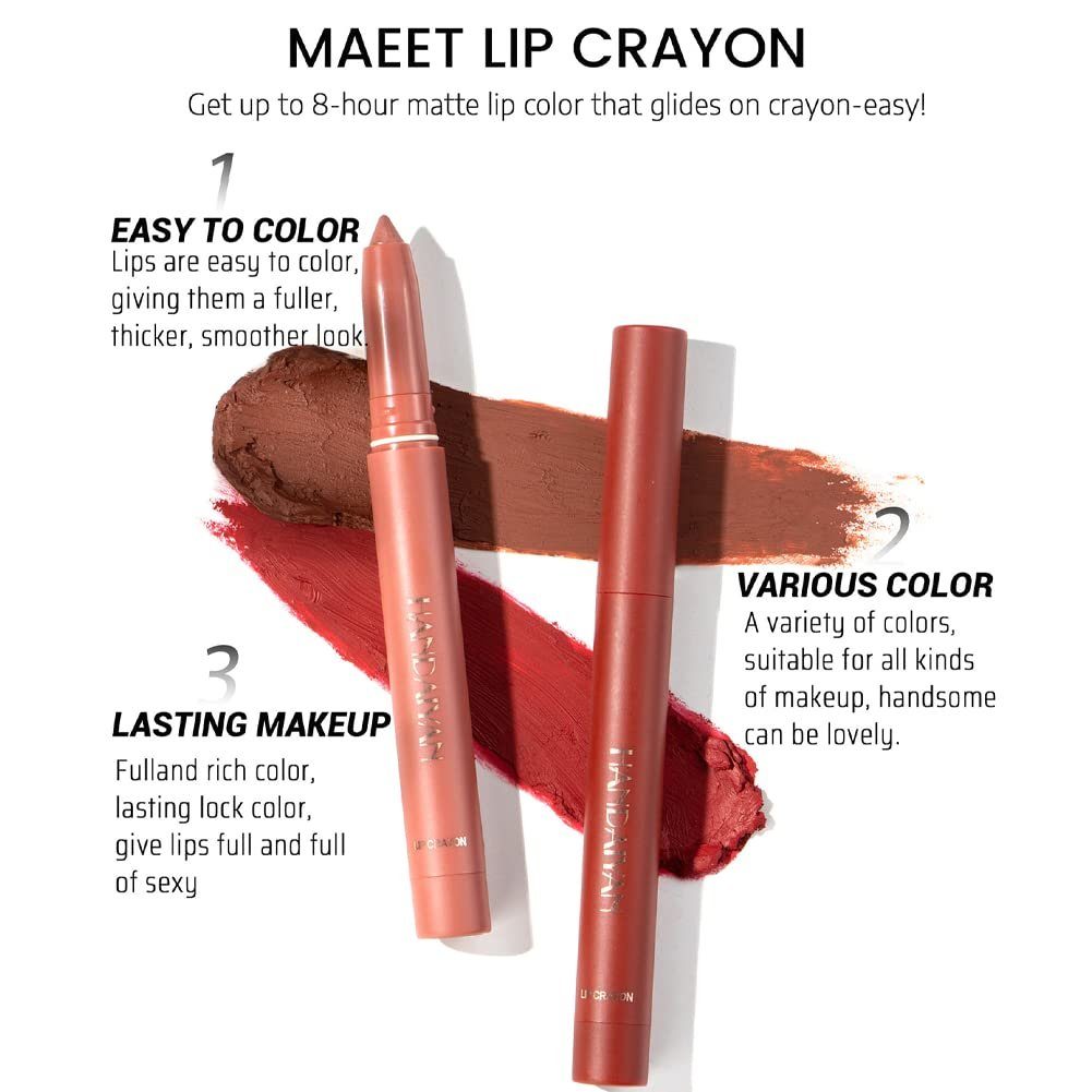 Haiaveng Lippenstift-Set 12 Farben Lippenstift mit Anspitzer Wachsmalstift Set, Non-Fading Lippenstift integriertem Matte Crayon