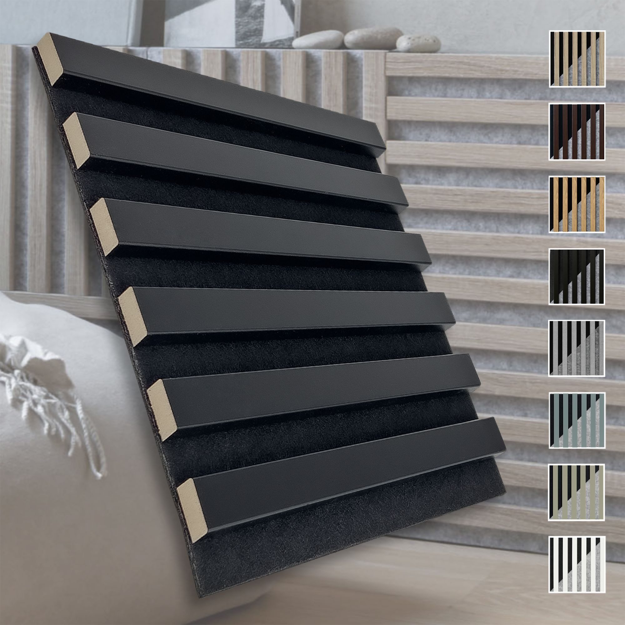 marbet design Wandpaneel, (Akustikpaneele Akustikquadrate 30x30cm Wandverkleidung Holz - (1 Paneel, schwarz - schwarz matt) Lamellenverkleidung Holzwand natur)