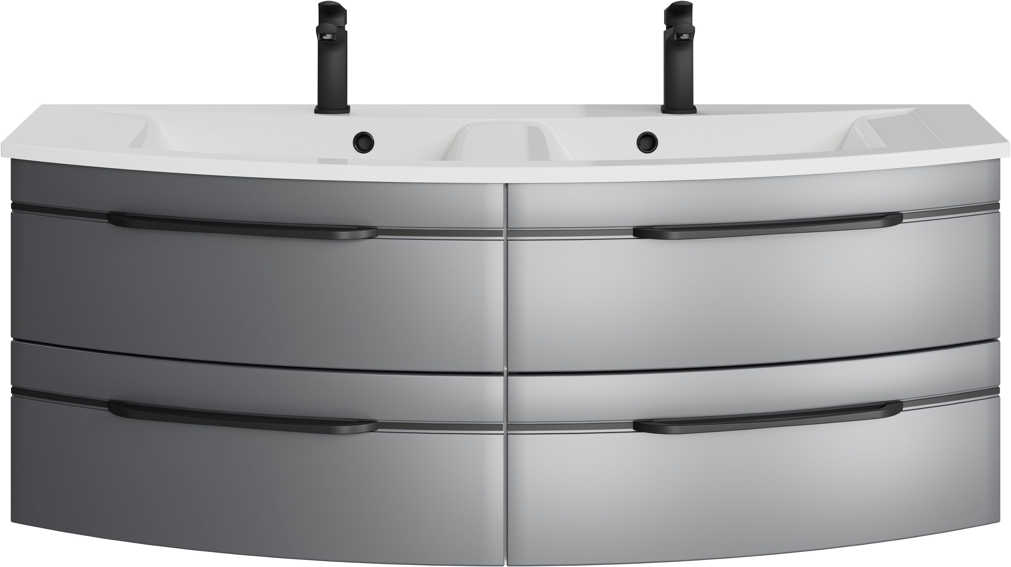 Saphir Waschtisch Serie 7045 Mineralmarmor-Waschtisch und Unterschrank, 131 cm breit, Doppel-Waschplatz mit 4 Schubladen, Badmöbel Set mit Waschtisch