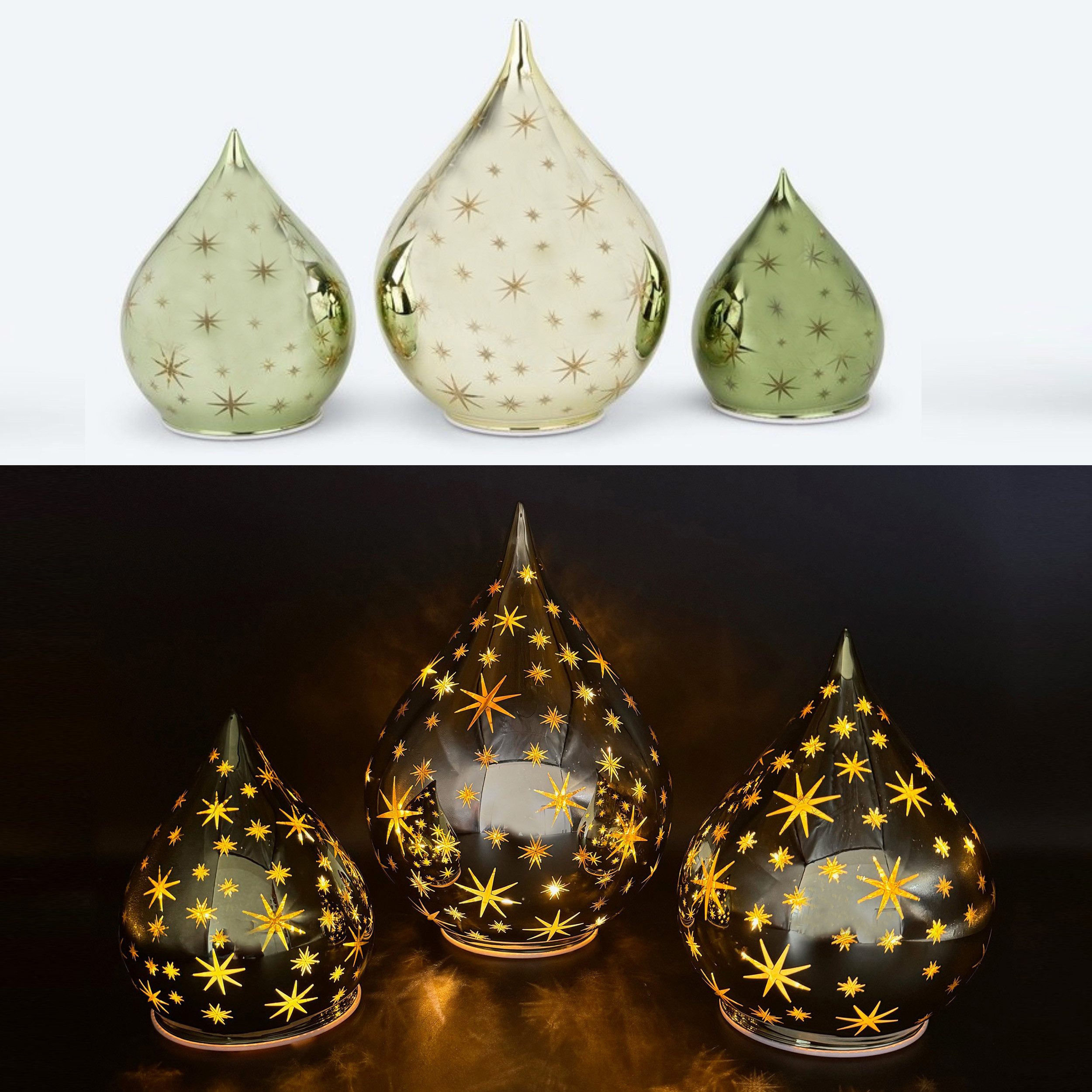 Online-Fuchs LED Dekoobjekt 3er Set Glastropfen günstig online kaufen