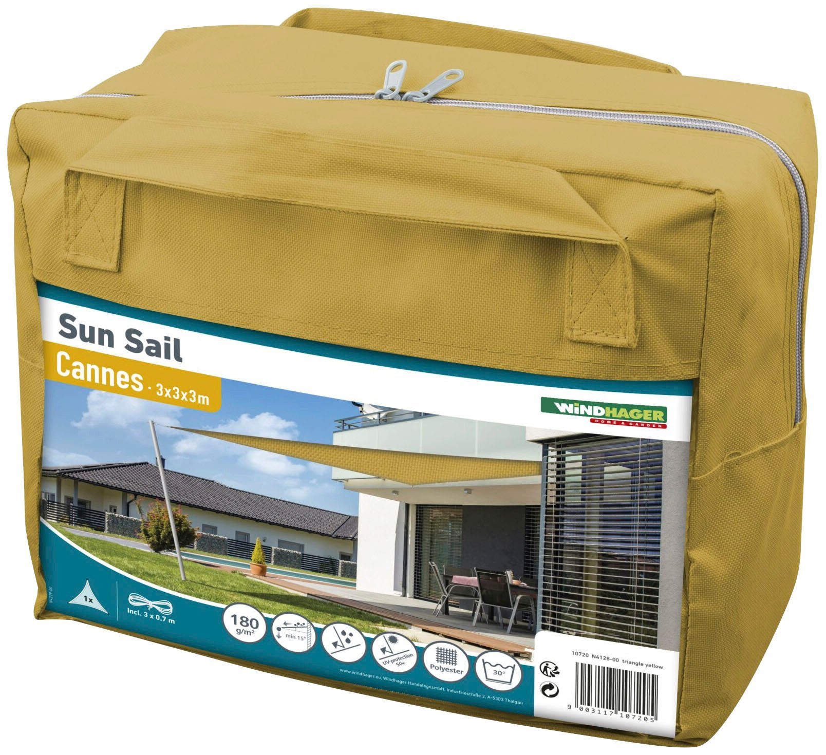 Windhager Cannes Triangle Sun Shade Sail, 3x3x3m, yellow