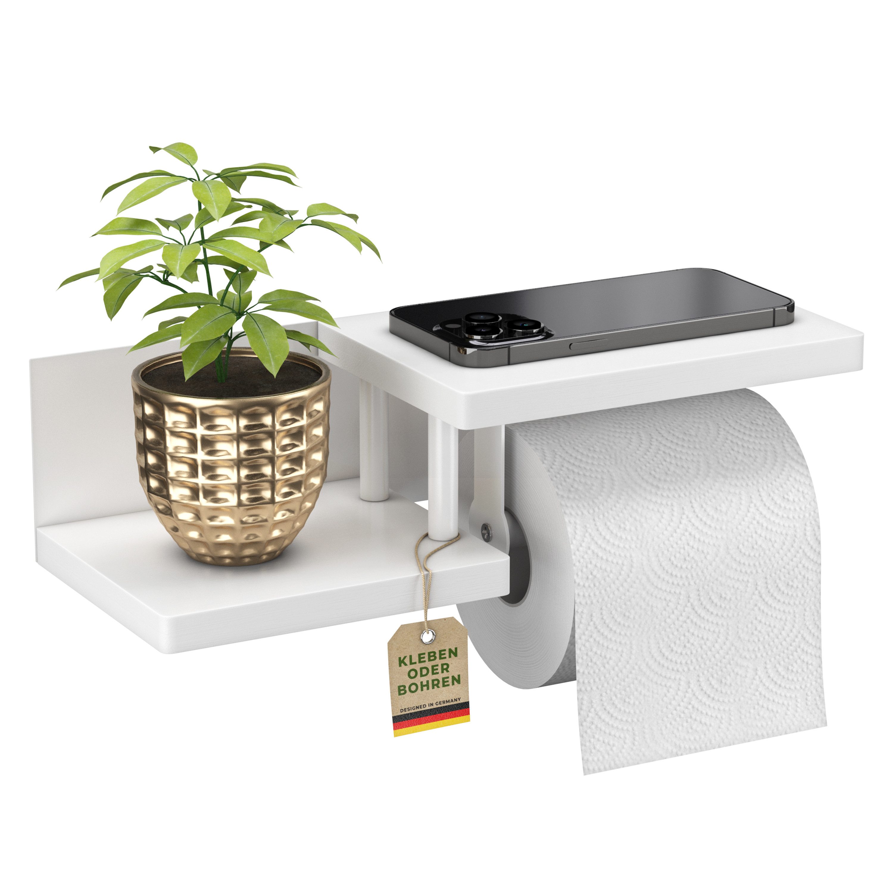 ElbFuchs Toilettenpapierhalter mit Ablage (Packung), doppelte Ablage, klebbar oder verschraubbar
