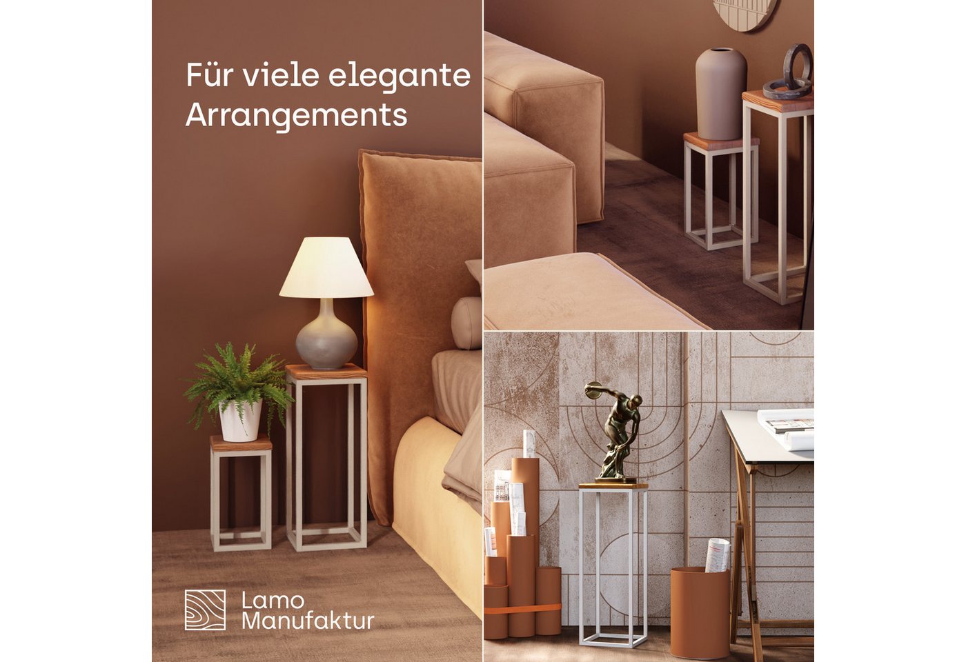 Thumbnail - LAMO Manufaktur Blumenständer LAMO Manufaktur 30cm Pflanzenständer Blumenständer Gestell: Grauweiß (Schweberegal Massiv ...