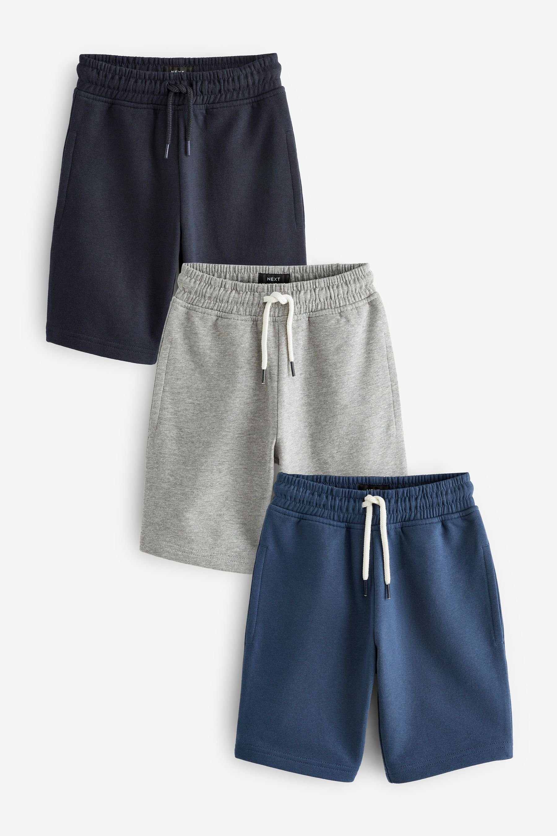 Jersey-Shorts, Next (3-tlg) Navy/Grey/Blue Sweatshorts 3er-Pack Basic