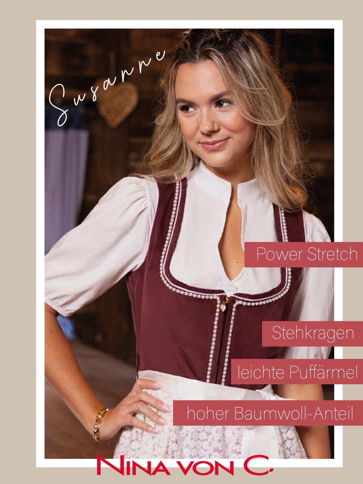 Nina Von C. Dirndlbluse Dirndl-Bluse halbarm Susanne (Stück, 1-tlg) – Bild 4 von 5