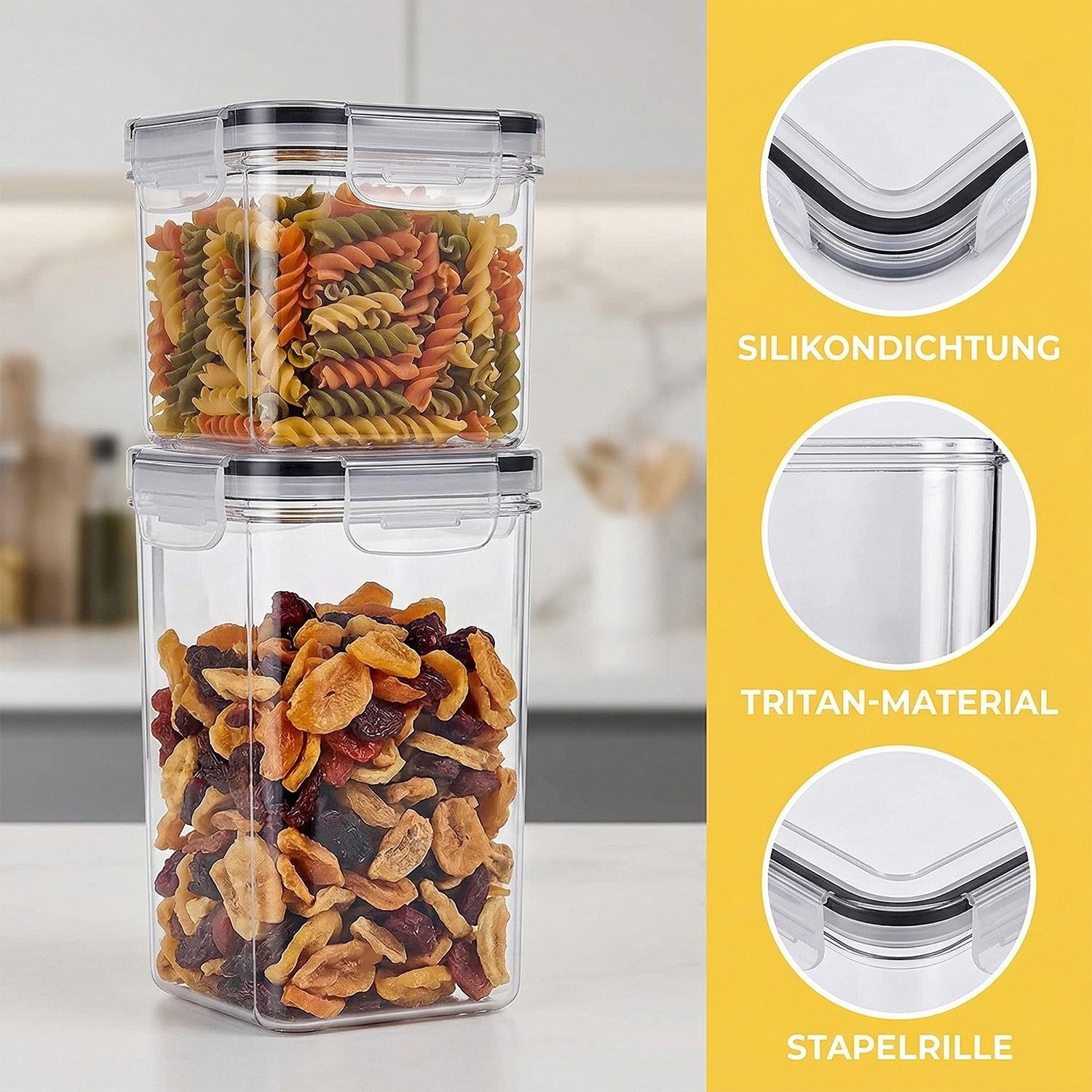 AKKEE Vorratsdose 16 Stück Vorratsdosen mit Deckel Luftdicht, BPA-frei, (16-tlg), Plastik Aufbewahrungsbox mit Deckel Luftdicht – Bild 5 von 5