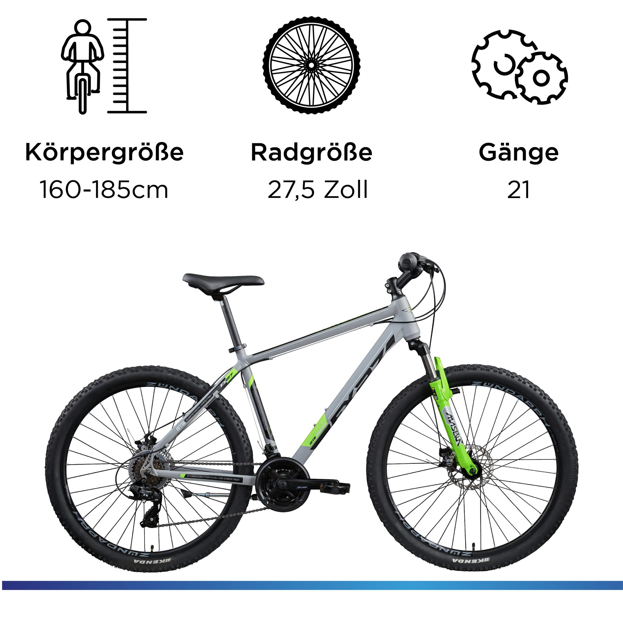 Zündapp Mountainbike FX27, 21 Gang Shimano Tourney Schaltwerk, Kettenschaltung, Mountainbike 27,5 Zoll Hardtail 160 - 185 cm Fahrrad