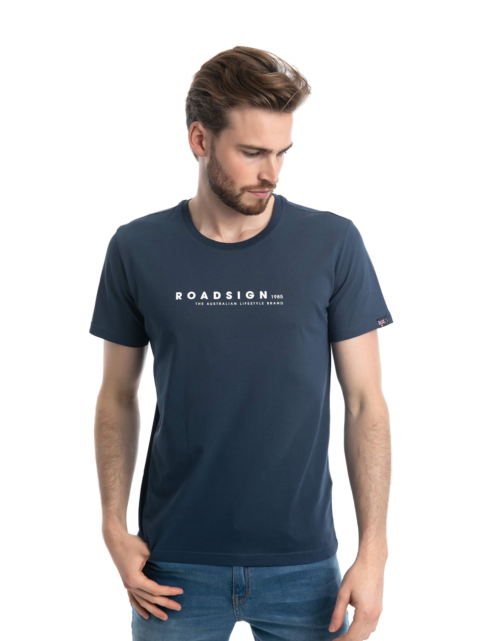 Lifestyle (1-tlg) % T-Shirt & Rundhalsausschnitt australia ROADSIGN Roadsign Navy mit Logo-Aufdruck, 100 BCI-Baumwolle