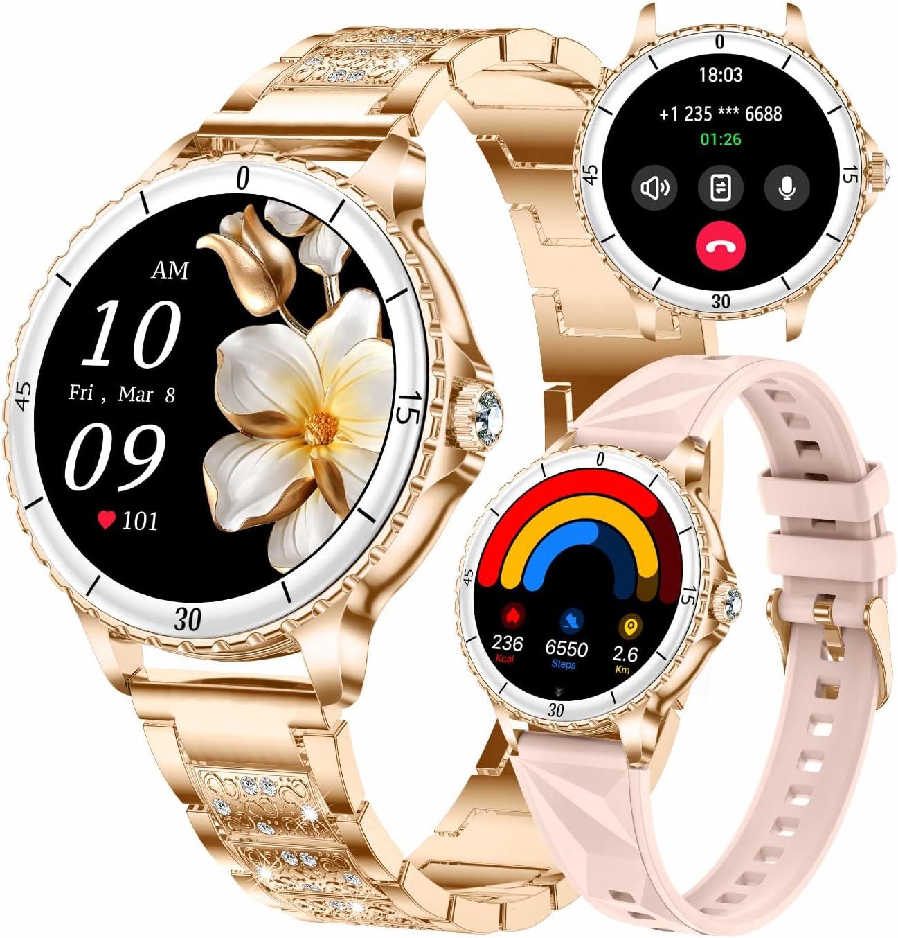 TAYSHILEY RT-i228 Smartwatch (3,2 cm, Android ios), Elegante Damen Smartwatch mit Anruffunktion, IP68, Gesundheits-Tracker