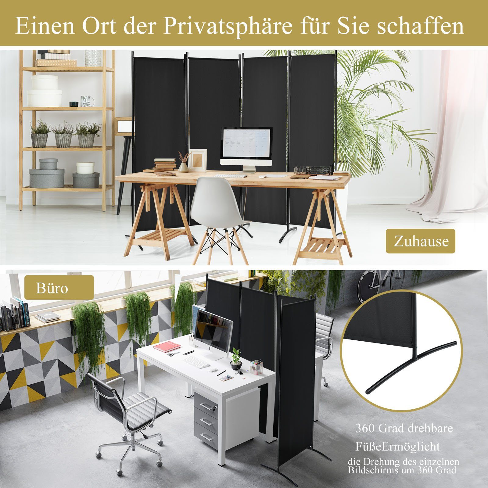 COSTWAY Paravent 4-teilig Raumteiler, Klappbar, Metallrahmen, günstig online kaufen