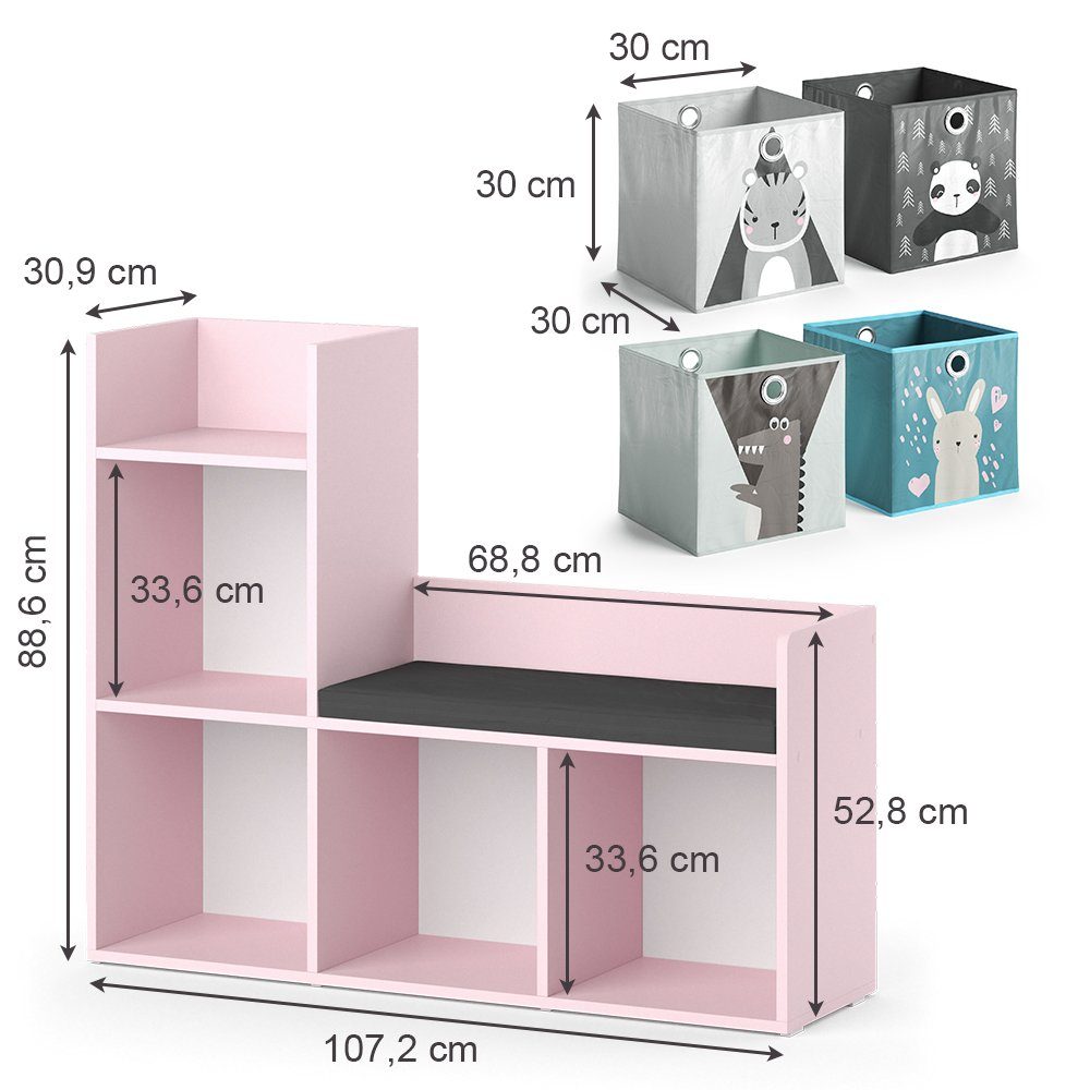 Vicco Sitzbank Luigi, Rosa, 107.2 x 88.6 cm mit 2 Faltboxen (grau) (1-St)