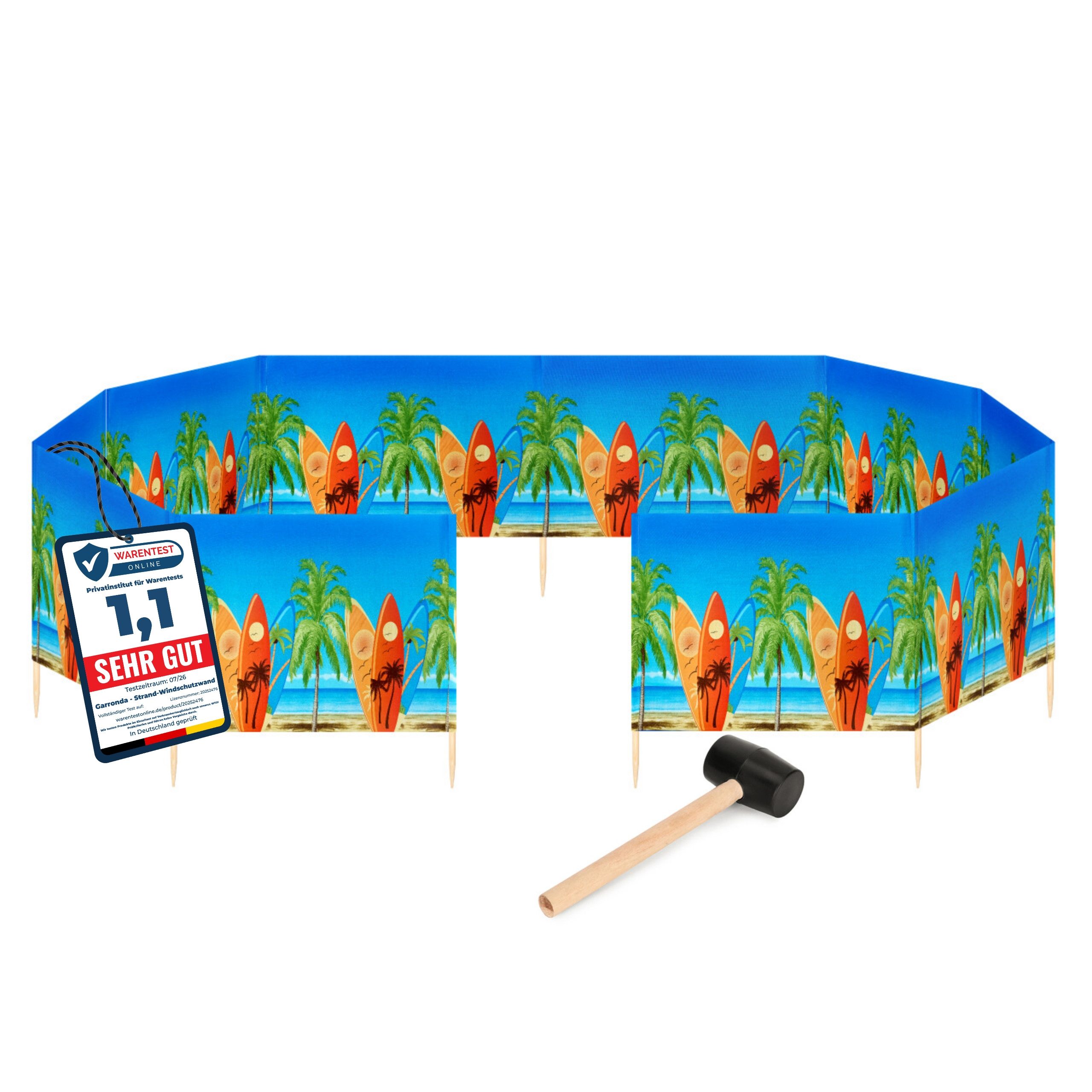 Garronda Windschutz Strand Sichtschutz 15m lang mit Gummihammer Garten Meer GAEX001, (mit Gummihammer)
