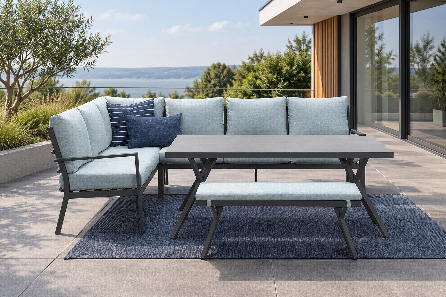 Garden Impressions Gartenlounge-Set Dining Eck Lounge Set Sergio links, (Spar-Set, 3-tlg., Ecklounge + Tisch + Bank), inkl. Auflagen
