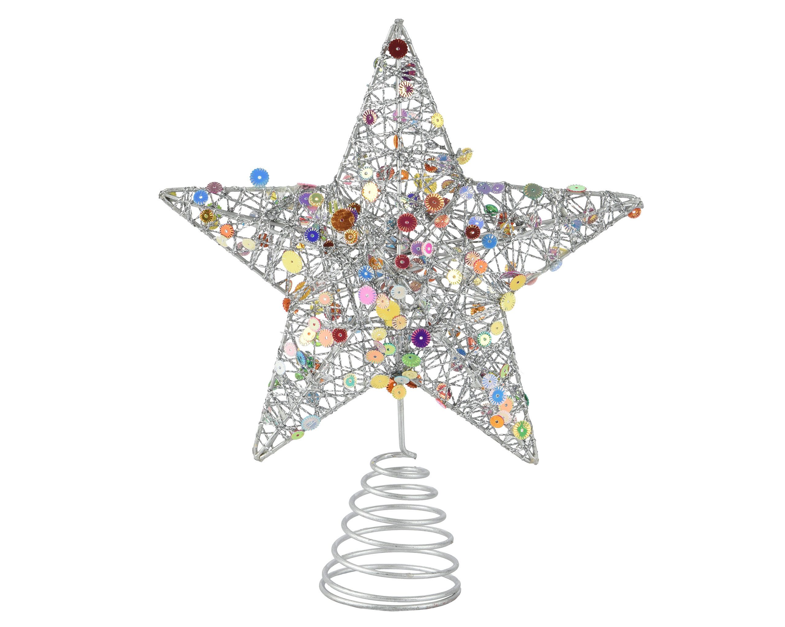 Kaemingk Christbaumspitze, Christbaumspitze Stern mit bunten Pailletten 20cm Metall Silber