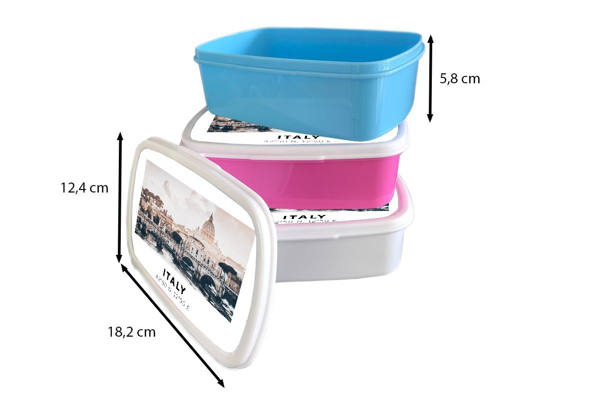 Italien Brotdose Skyline Brotbox Lunchbox (2-tlg), rosa Kunststoff MuchoWow - Mädchen, Kinder, für Snackbox, - - Kunststoff, Rom Erwachsene, Sommer,