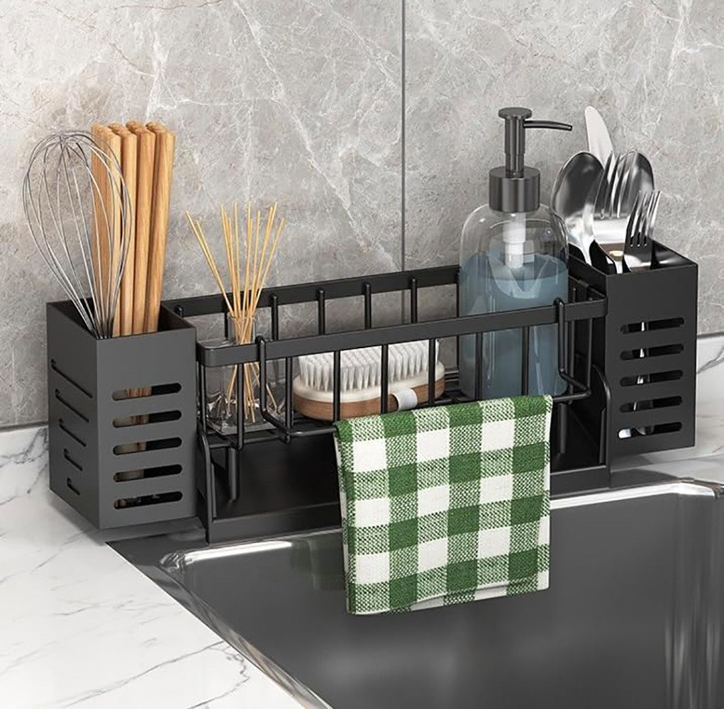 FOUORTUNATE-BEE Küchenorganizer-Set Spülbecken Organizer Kitchen Schwammhalter, (Spüle organizer mit Spültuchhalter und Aufbewahrungsbox, Sink Organizer mit Automatisch Abflusspfanne)