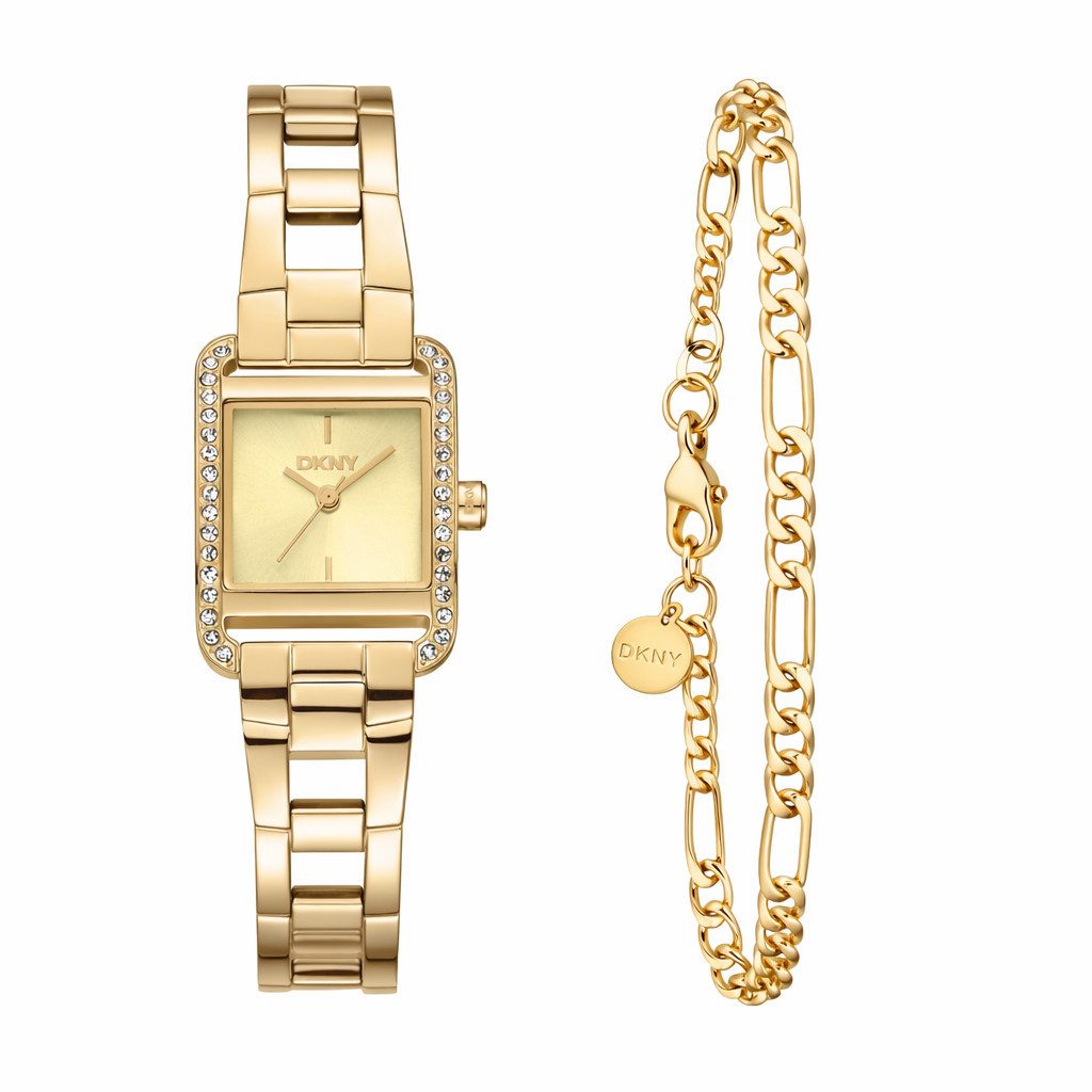 DKNY Quarzuhr Mini square Watch Set DK1L143M0035, (Set, 2-tlg., mit Armband), Armbanduhr, Damenuhr, Edelstahlarmband, Ideal auch als Geschenk