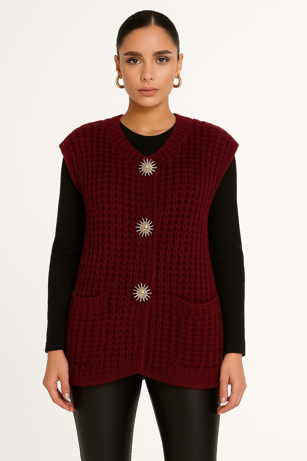 Worldclassca Strickweste WORLDCLASSCA Oversize Strickweste Ärmellos Dick Pullover Weste Knopf Neue Kollektion - Stilvolle und gemütliche Strickmode für Damen