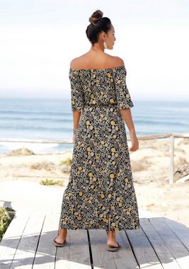 LASCANA Maxikleid mit Blumendruck und Carmenausschnitt, Sommerkleid, Strandkleid