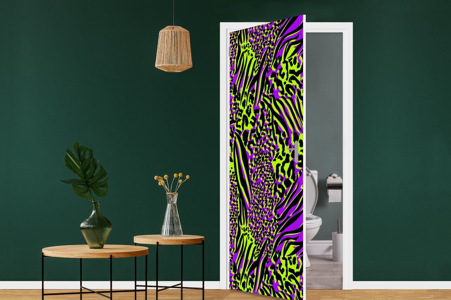 MuchoWow Türtapete Tiermuster (1 bedruckt, Zebra St), Türaufkleber, Neon Tür, - - - Lila, Fototapete für 75x205 cm Matt