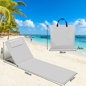 Bettizia Gartenliege Strandmatte StrandLiege klappbar 145x47cm Hellgrau Mit Kissen, 1 St.