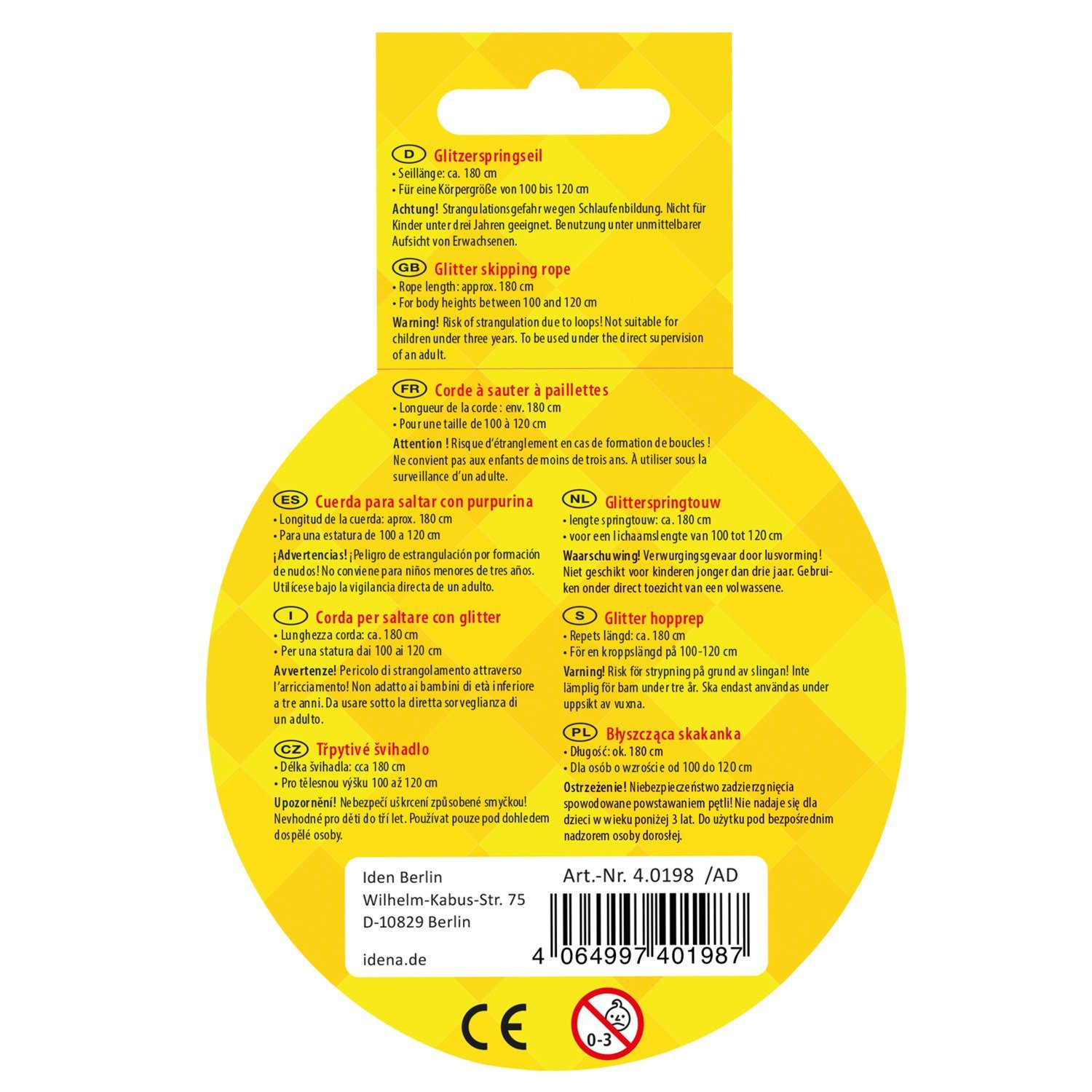 Idena Springseil Idena 40198 - Spring-Seil mit glitzernden Noppen-Griffen für Kinder