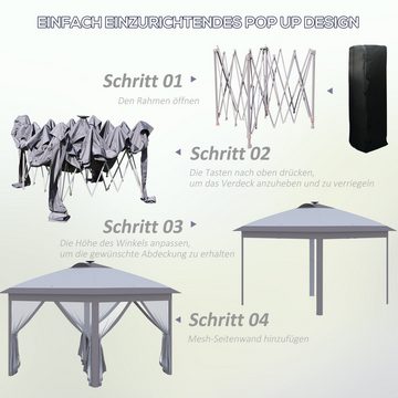 Outsunny Faltpavillon Pavillon 3,3 x 3,3 m Partyzelt mit LED, USB-Ladeanschluss, mit 4 Seitenteilen, (Pop-Up-Pavillon, Gartenpavillon), mit Sonnenschutz inkl. Tasche Oxford Grau