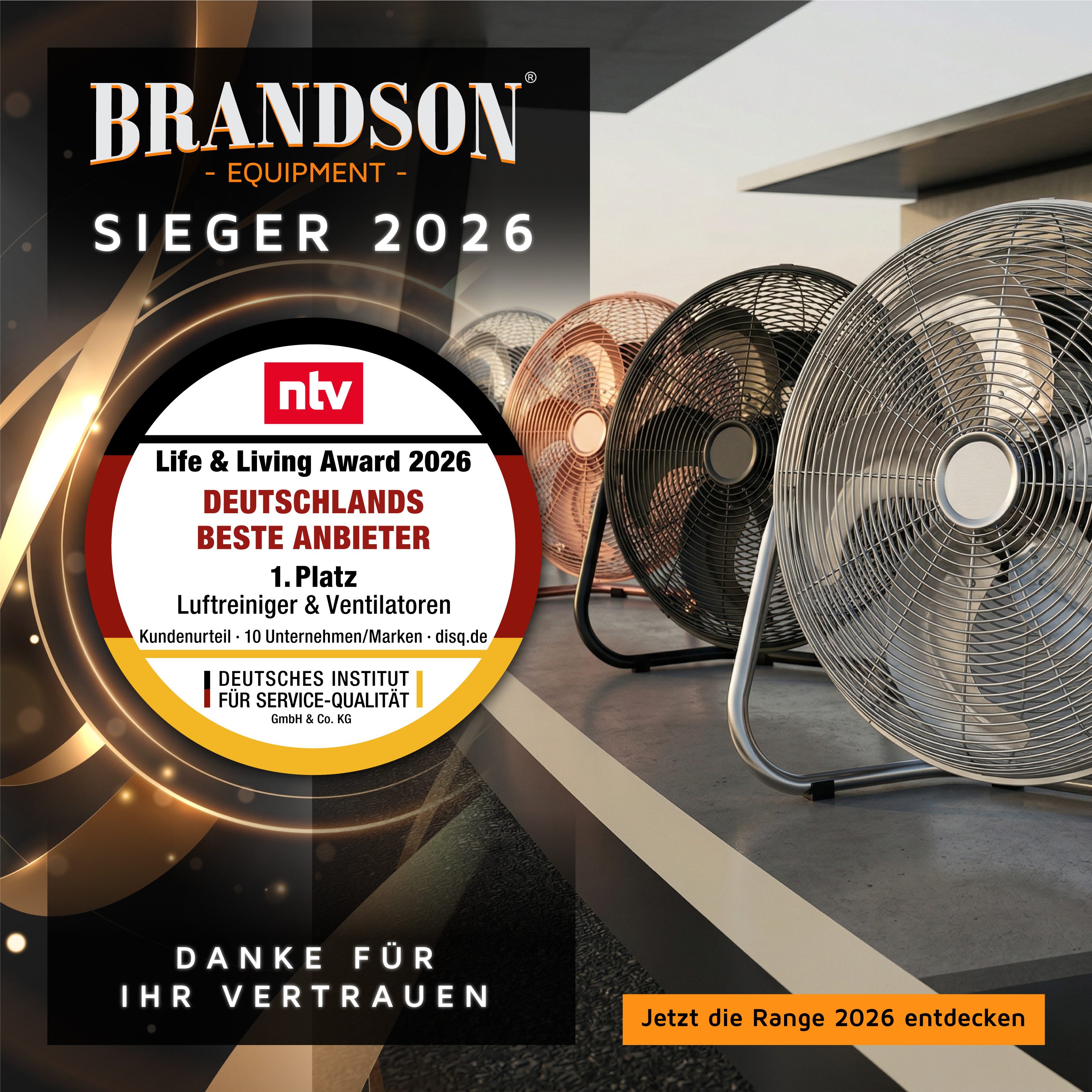 Brandson Windmaschine Bodenventilator im Retro Stil, hoher Luftdurchsatz, 200W, Schwarz, 53,5 cm Durchmesser, NTV Sieger 2026, robuster Stand, stufenlos neigbar, GS-Geprüft