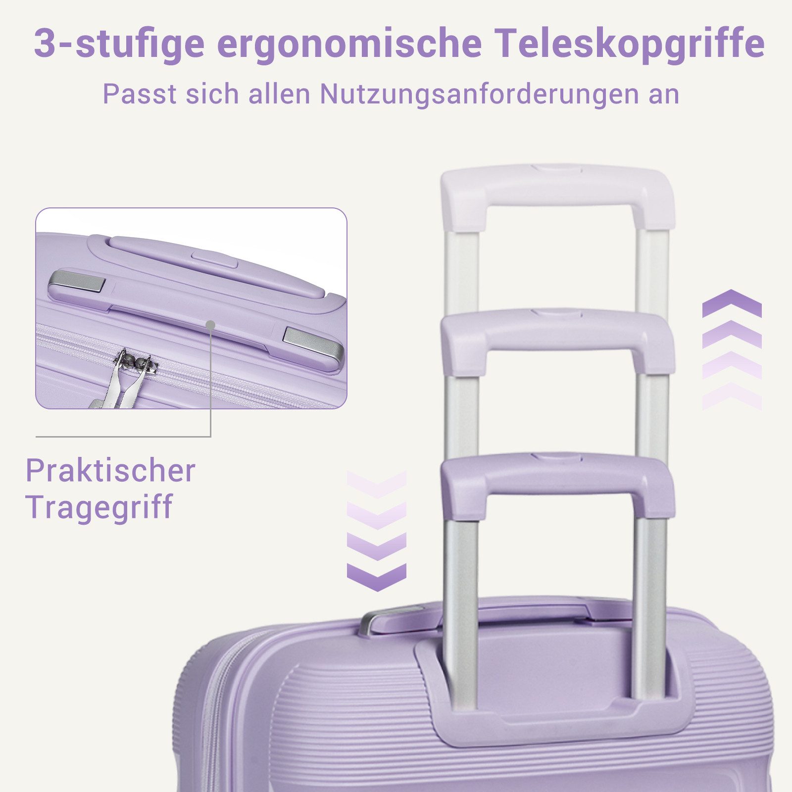 KONO Koffer Leichter PP-Reisekoffer mit 4 multidirektionalen Rollen & TSA-Schloss – Bild 4 von 5