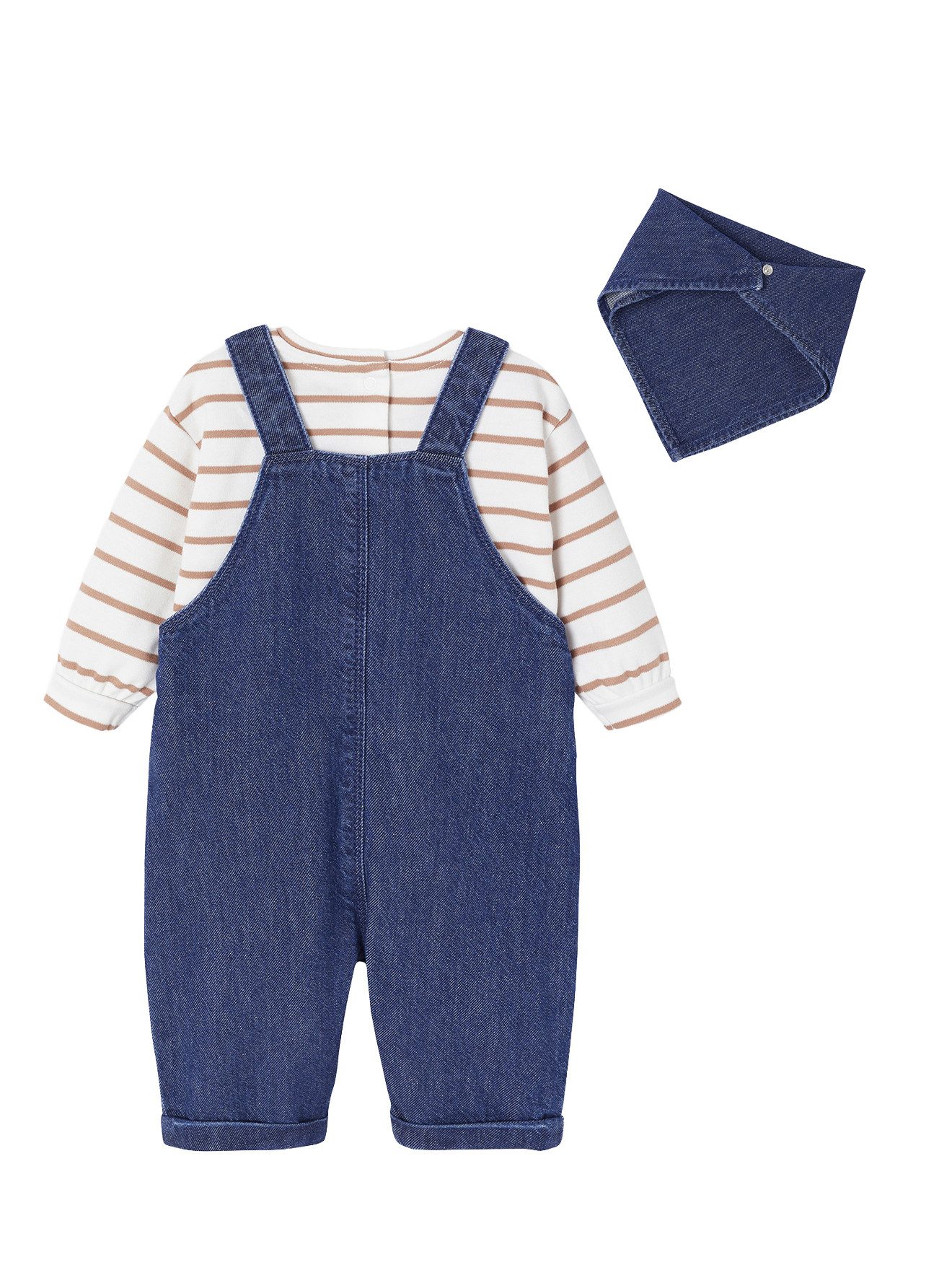 vertbaudet Shirt & Hose Baby-Set: Body, Latzjeans & Halstuch