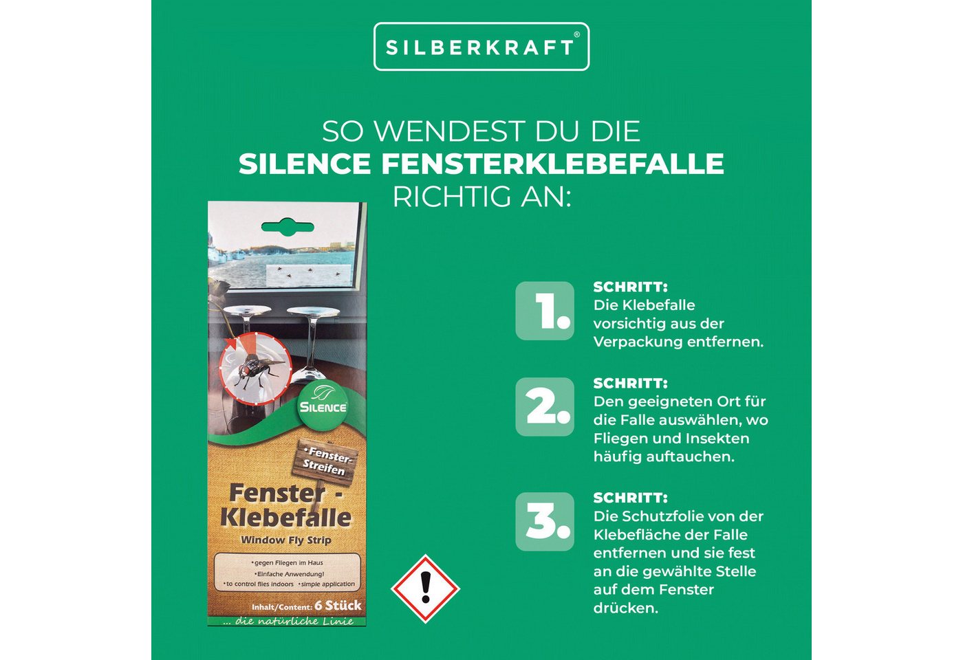 Thumbnail - Silberkraft Insektenfalle Silence Fenster-Klebefalle, Transparente Insektenfalle für Fenster