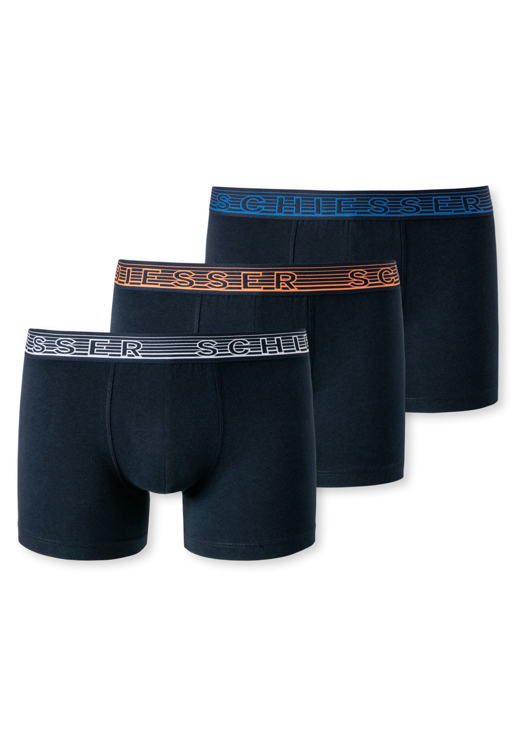 Boys Pant - Boxer - Blau Pack Teens Eingriff 95/5 3er Ohne / Organic 3-St) Retro Schiesser Cotton (Spar-Set, Retro - Baumwolle Short