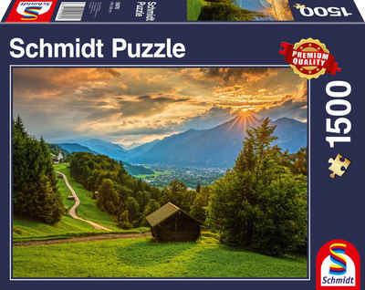 Schmidt Spiele Puzzle »Sonnenuntergang über dem Bergdorf Wamberg«, 1500 Puzzleteile, Made in Europe