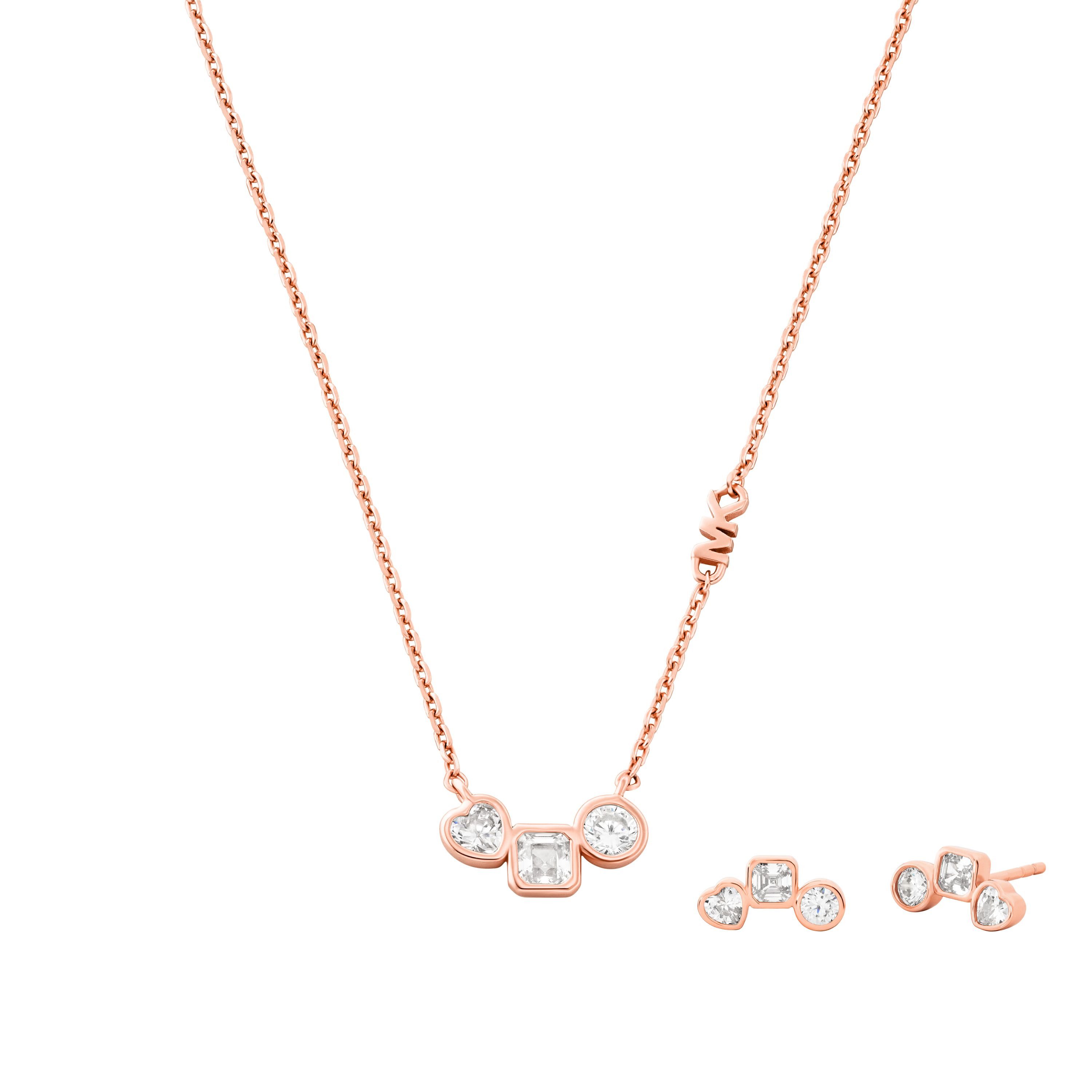 MICHAEL KORS Ohrring und Ketten Set Schmuckset Multipack Schmuck Edelstahl PREMIUM, MKC1766SET MKC1767SET (Set, 3-tlg), mit Zirkonia (synth)