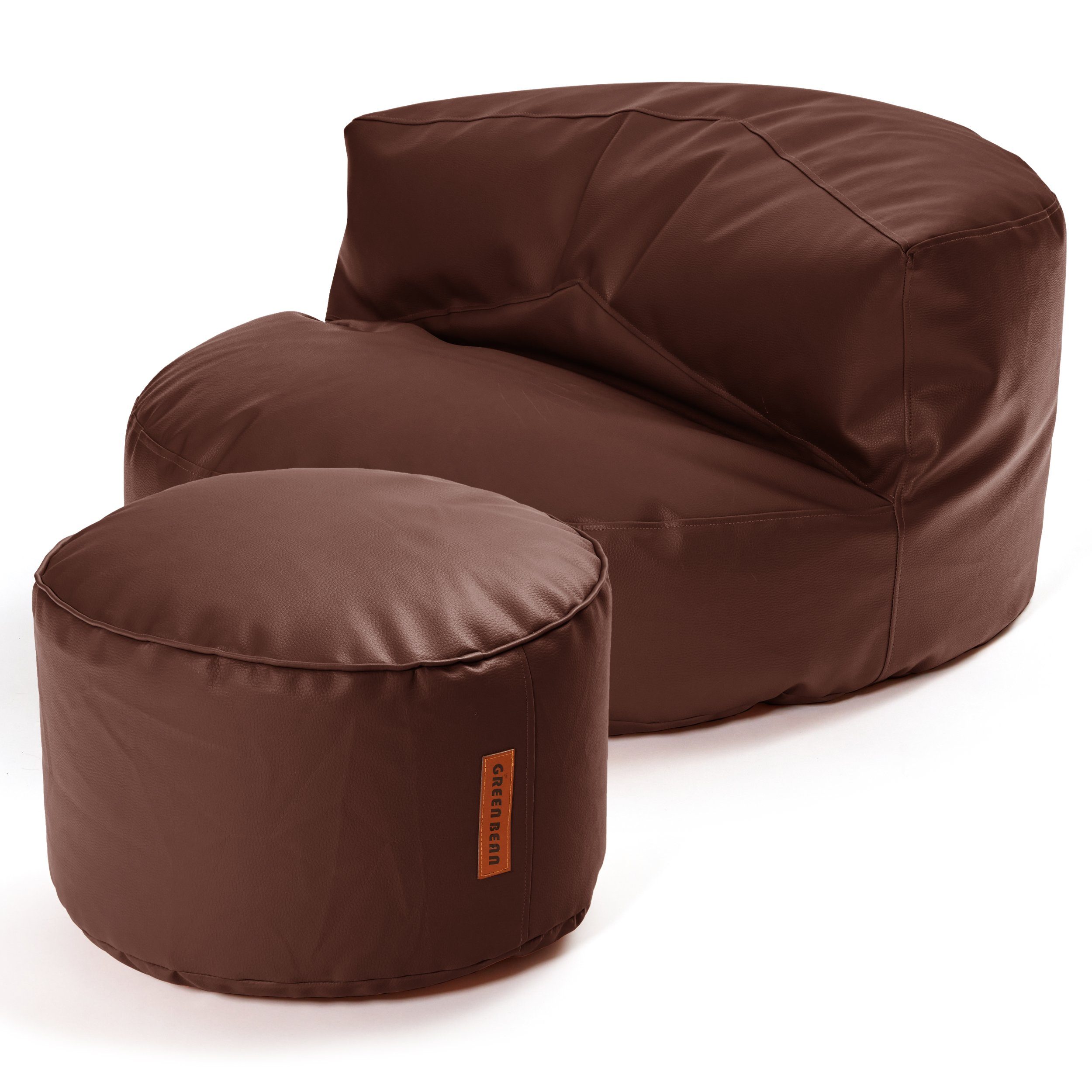 Green Bean Sitzsack Sofa + Pouf Sitzsack als Set aus Kunstleder, EPS Perlen Füllung ca. 90x45cm - Couch XXL Riesensitzsack Lounge