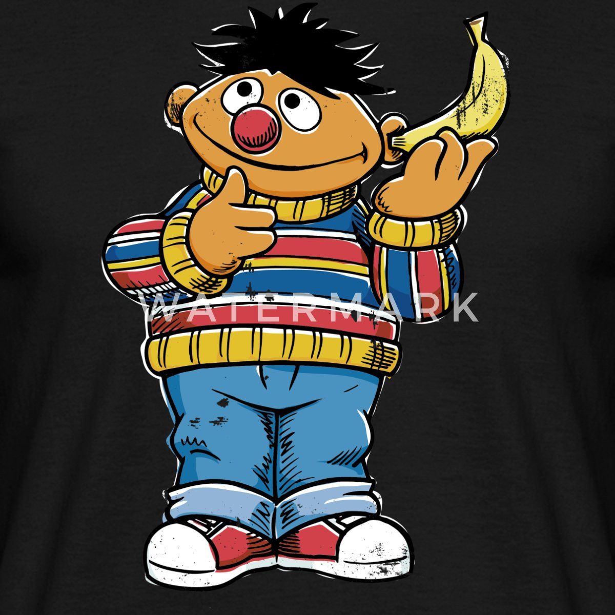 Spreadshirt T-Shirt Sesamstraße Ernie Mit Banane Pose Lustig Used Look Männ günstig online kaufen