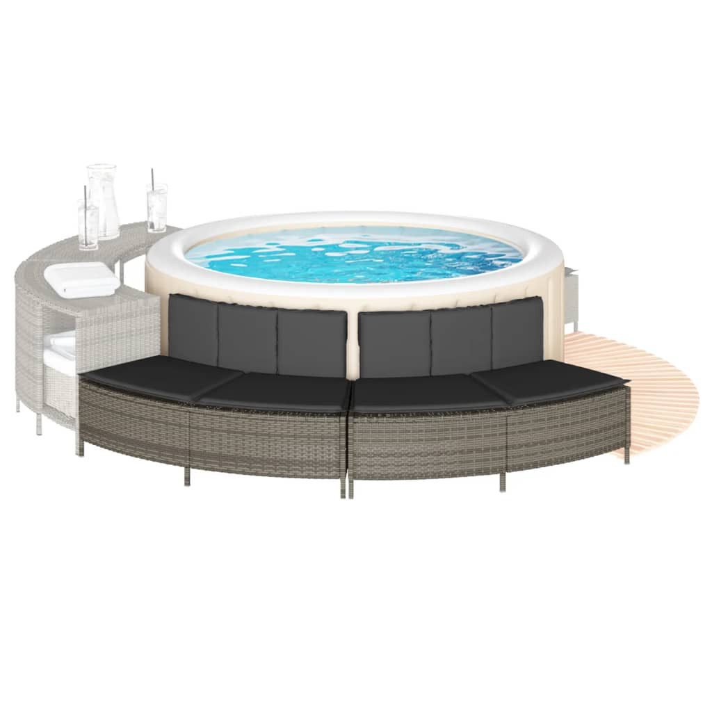 vidaXL Whirlpool-Sitzbank, Whirlpool-Bänke mit Auflagen 2 Stk. Grau Poly Rattan