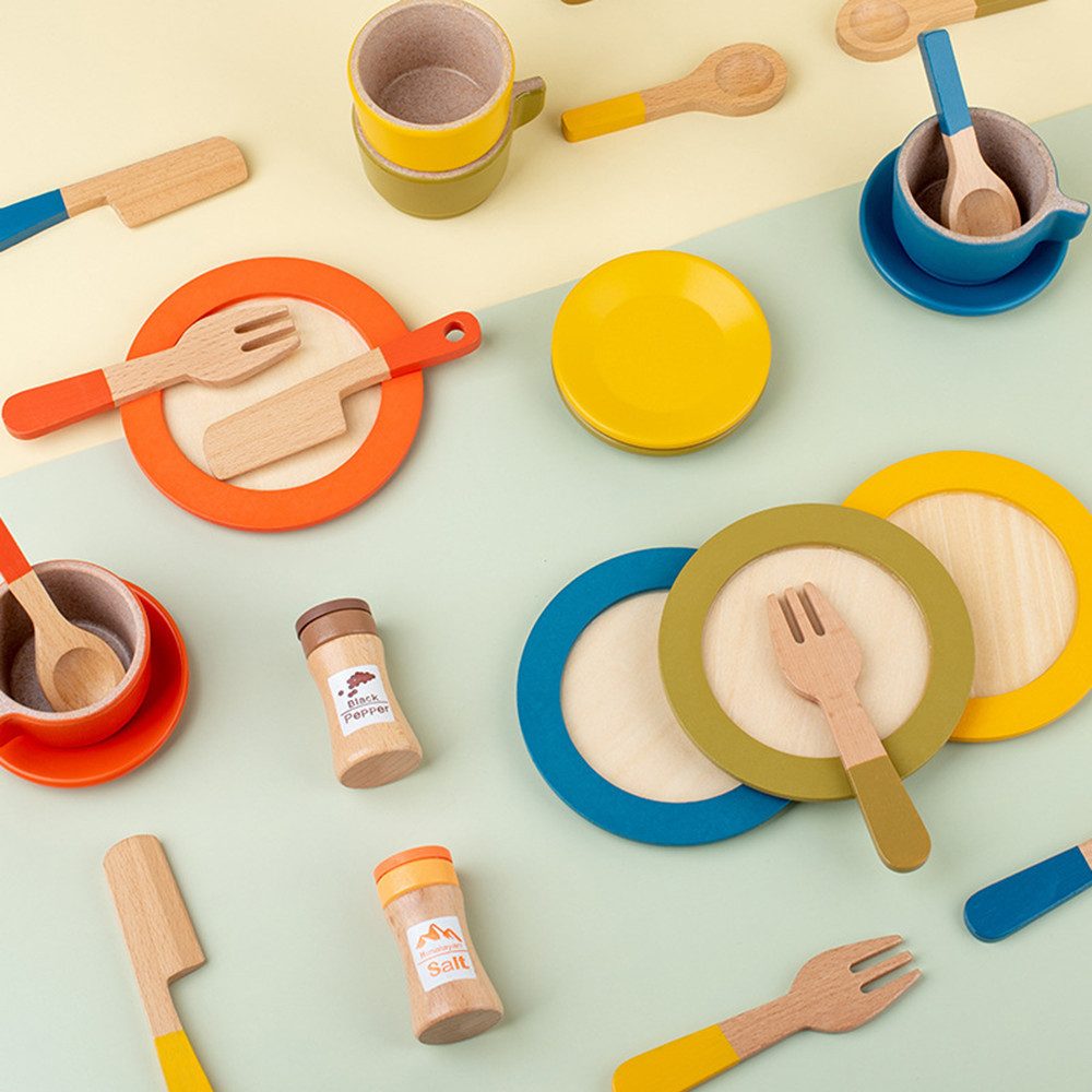 CLTYQ Spielgeschirr Holz Spielgeschirr 26-tlg. - Kinderküchen Zubehör ab 3 günstig online kaufen