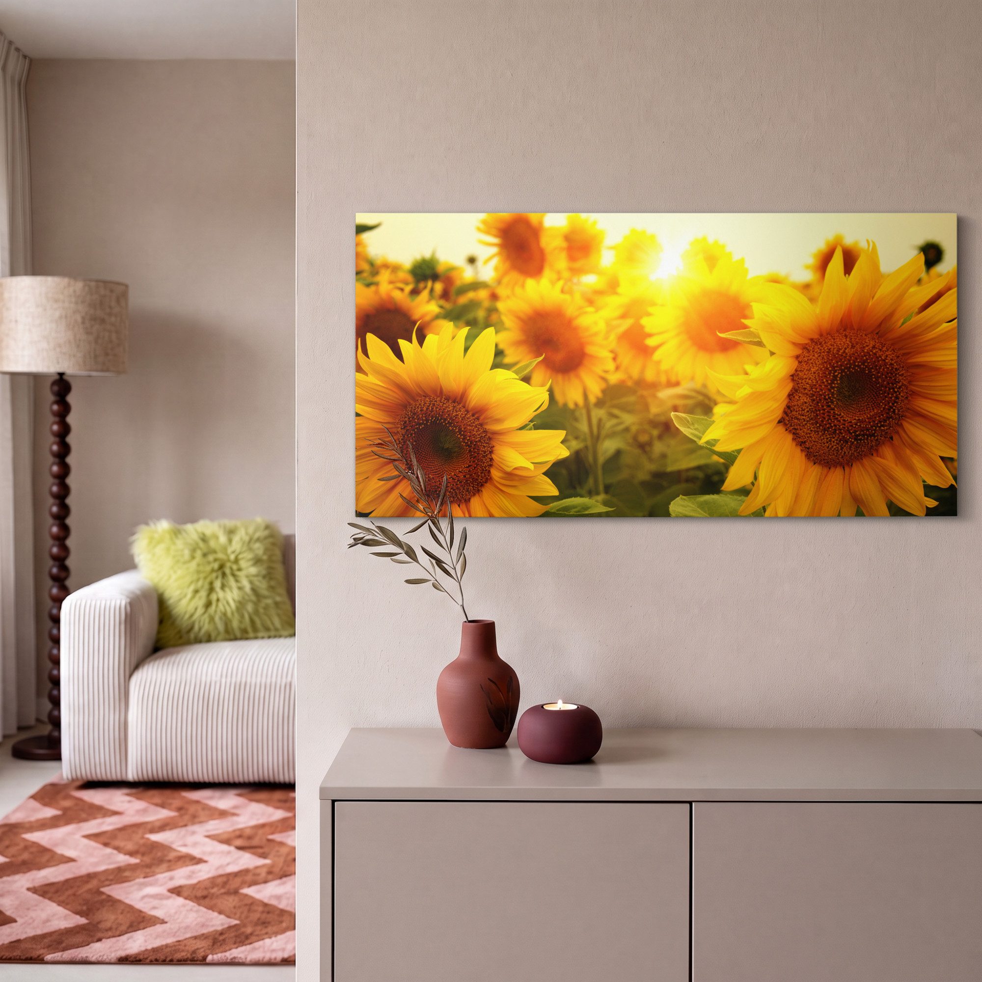 OneMillionCanvasses® Leinwandbild Panorama Sonnenblume - Gelb - Blumen - Sonne, Fotodruck (1 St), Wandbild, Deko Schlafzimmer Wohnzimmer Flur 40x20 cm – Bild 2 von 5