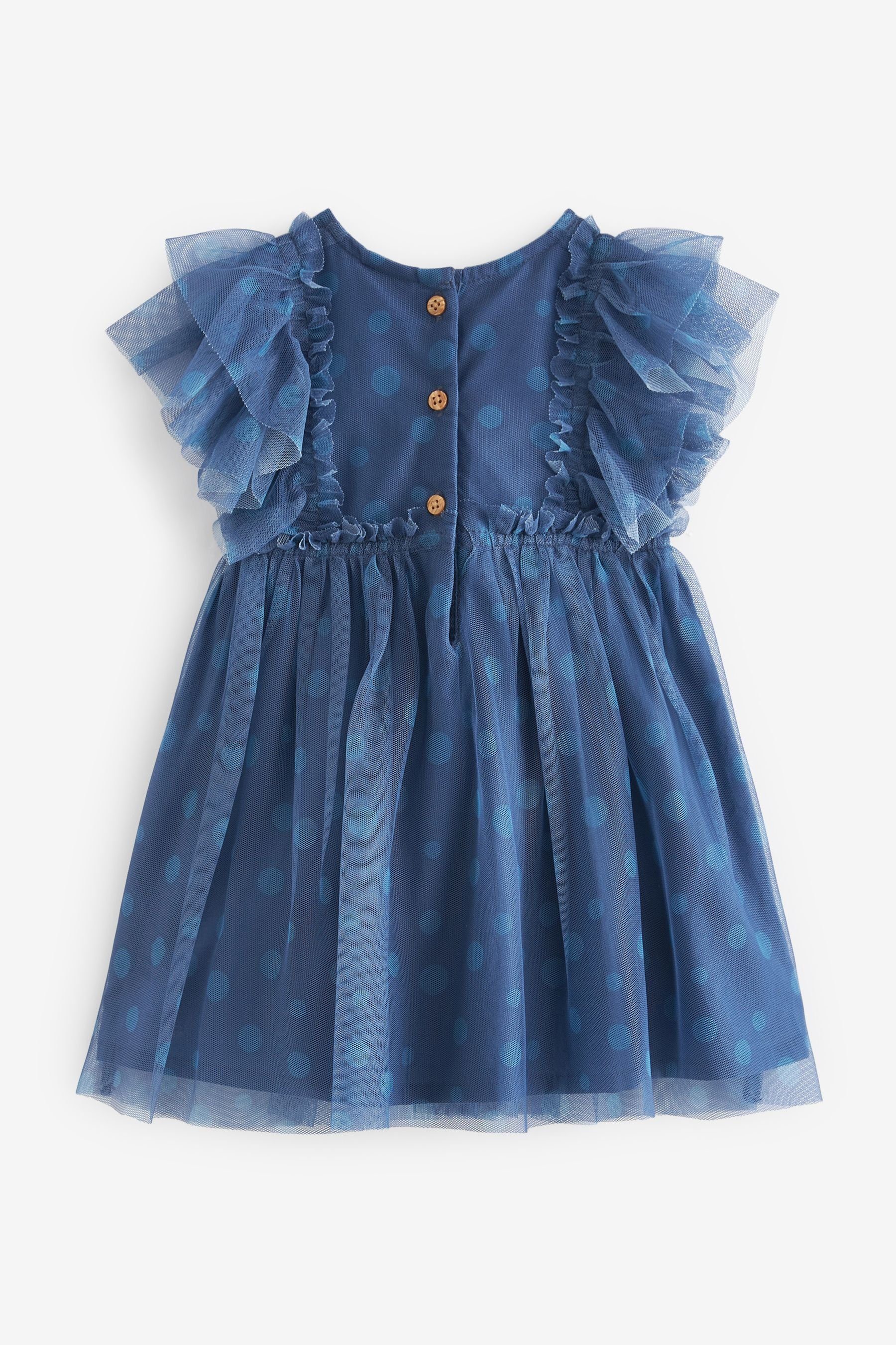 Party-Kleid Mesh Rüschenärmeln Blue aus Next mit (1-tlg) Partykleid