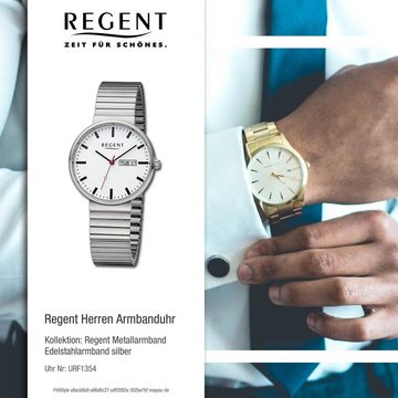 Regent Quarzuhr Regent Herren Armbanduhr Analog, (Analoguhr), Herren Armbanduhr rund, extra groß (ca. 38mm), Edelstahlarmband