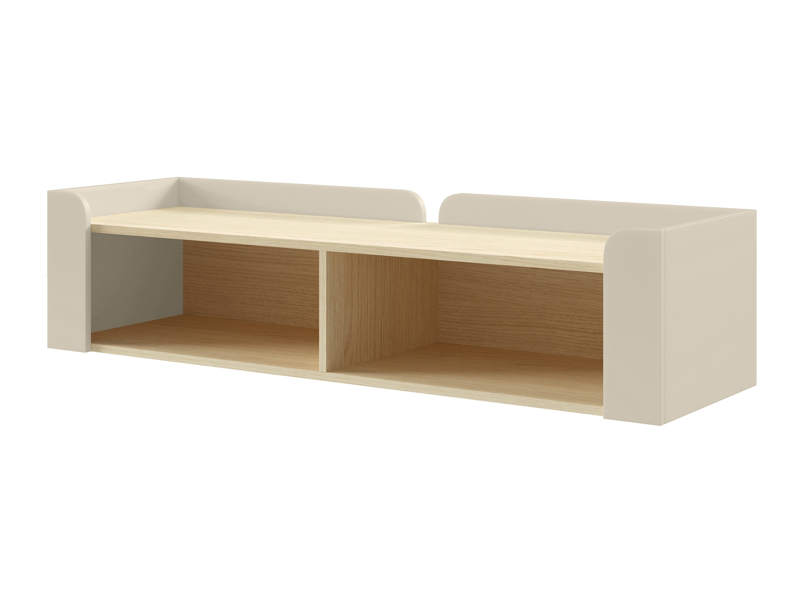 Beautysofa Wandregal SORELLA offen, 130 cm, breites Hängeregal mit 2 offenen Fächern, Porcini oder Macadamia mit Eiche Mavelie