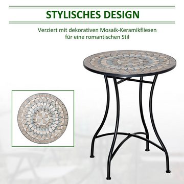 Outsunny Gartentisch Beistelltisch mit Mosaikplatte (Bistrotisch, 1-St., Mosaiktisch), für Garten, Balkon, Grün+Beige+Weiß