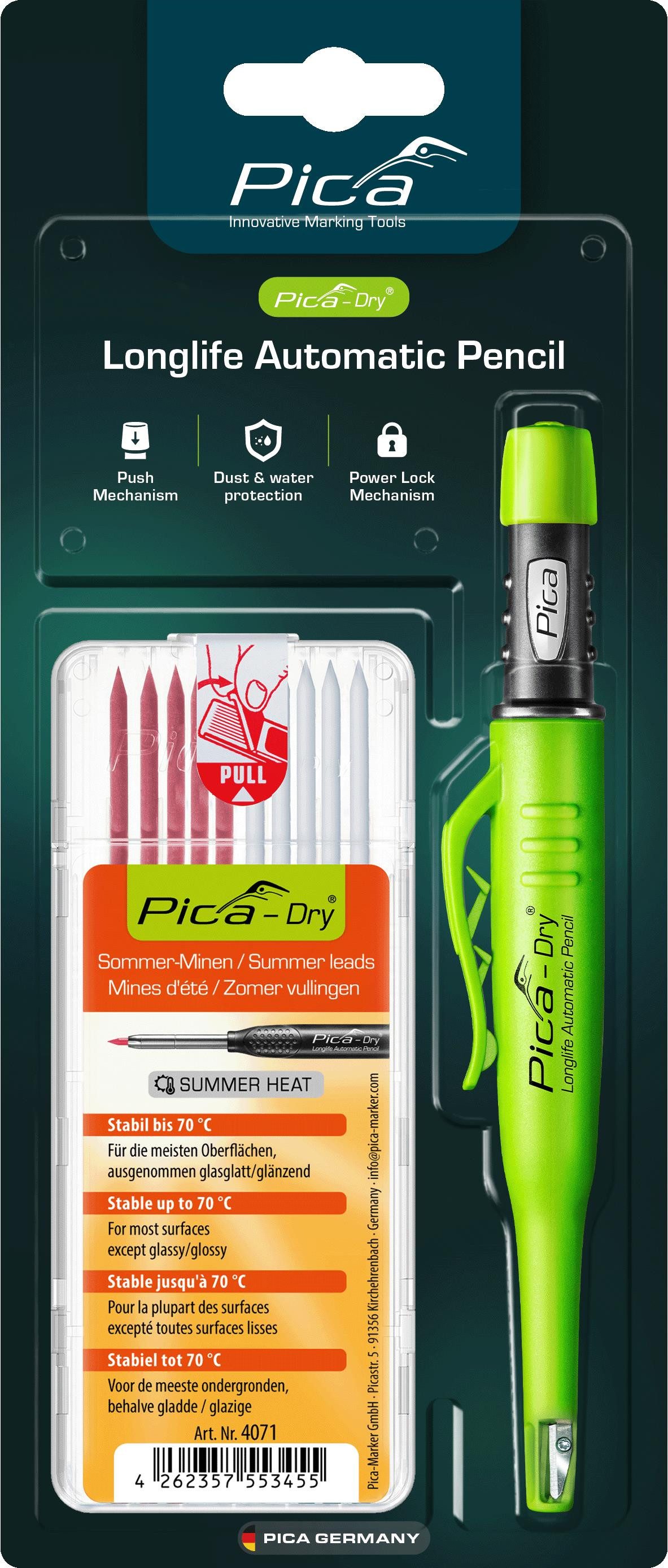 Marker Pica Dry Longlife Automatic Pencil Tieflochmarker + 10 Spezialminen