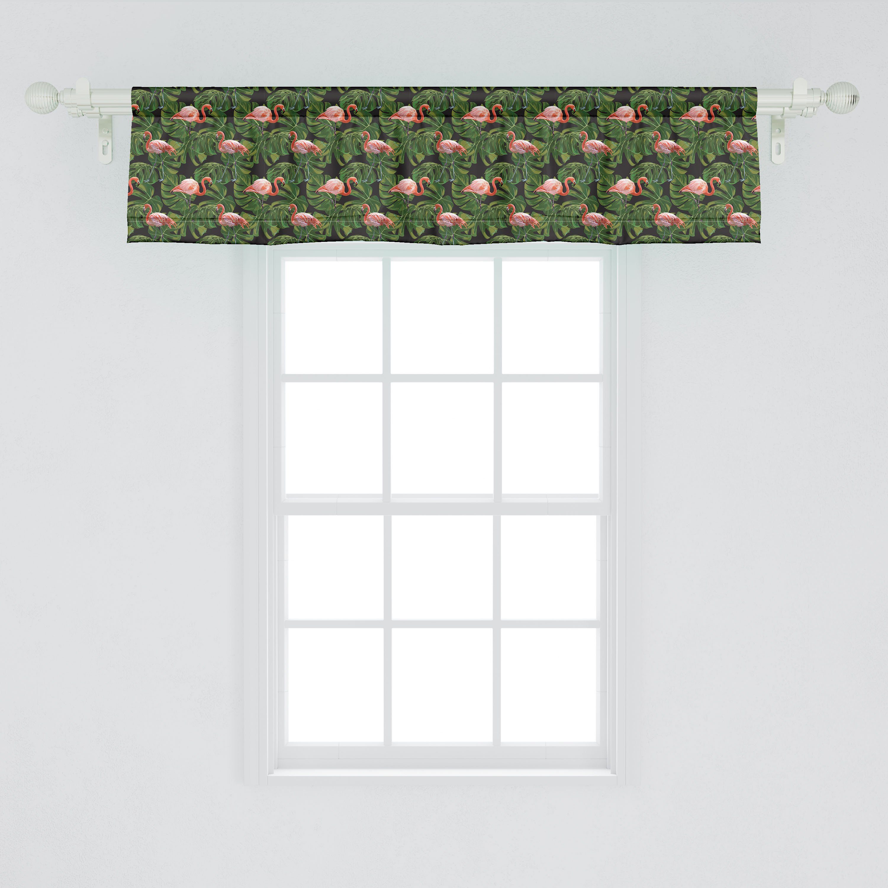 Scheibengardine Vorhang Volant Abakuhaus, mit Monstera Exotischer Stangentasche, Vogel Flamingo Microfaser, Schlafzimmer für Dekor Küche und